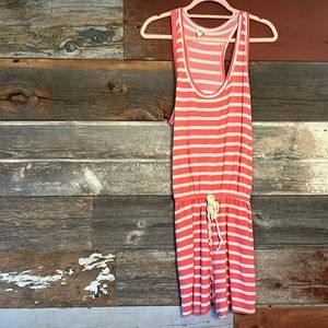 Striped romper with string tie and pocket detail